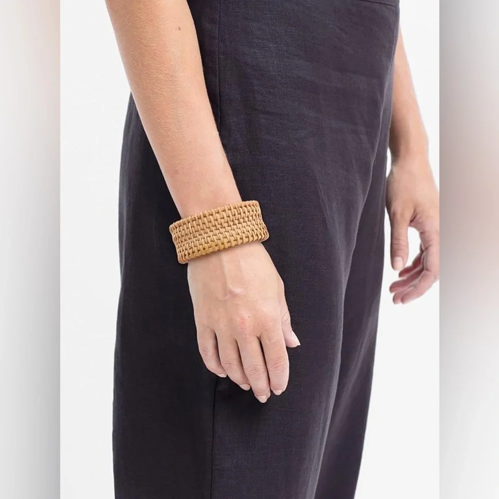 Boho Chic Summer Beach Vacation Fashion Rattan Handmade Trendy Cuff Bracelet NEW - Picture 5 of 6